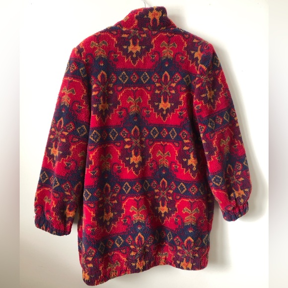 Vintage Irving Nadler fleece jacket - size 11/12 - red blue pattern lined coat - Picture 4 of 14